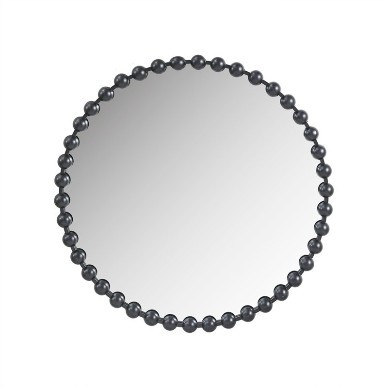 Metal Room Wall Mirror with Beaded Detailing, 36" x 36", Black