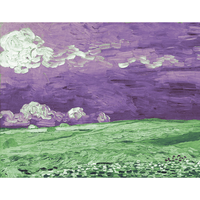 Décalcomanie murale amovible sous thunderclouds wheatfield de van gogh, H 22 po x l 28 po, Mauve / Vert