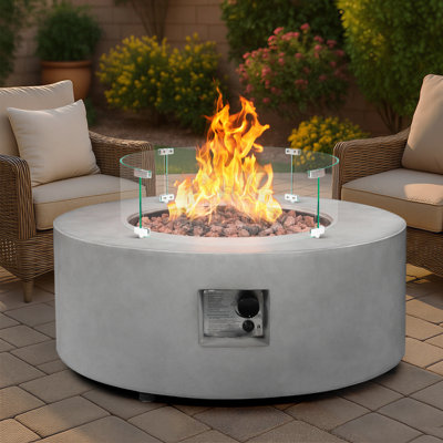 Foyer de table rond au propane 36 pouces, foyer extérieur au gaz 50 000 BTU avec pare-vent en verre, couvercle en acier et housse de pluie pour patio, cour arrière, terrasse
