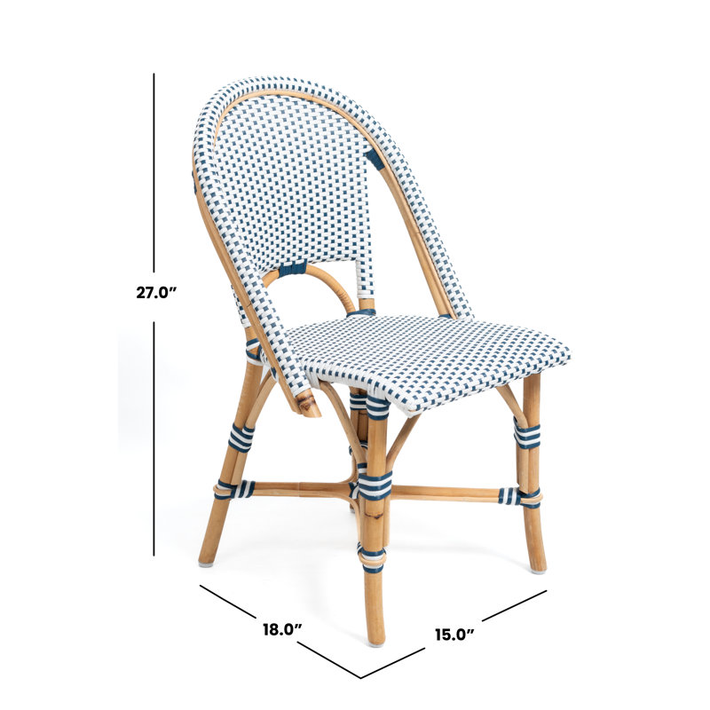 Kids Rattan Bistro Chair Indoor Handwoven Resin Seat Natural Boho Toddler Accent Chair, White/Navy