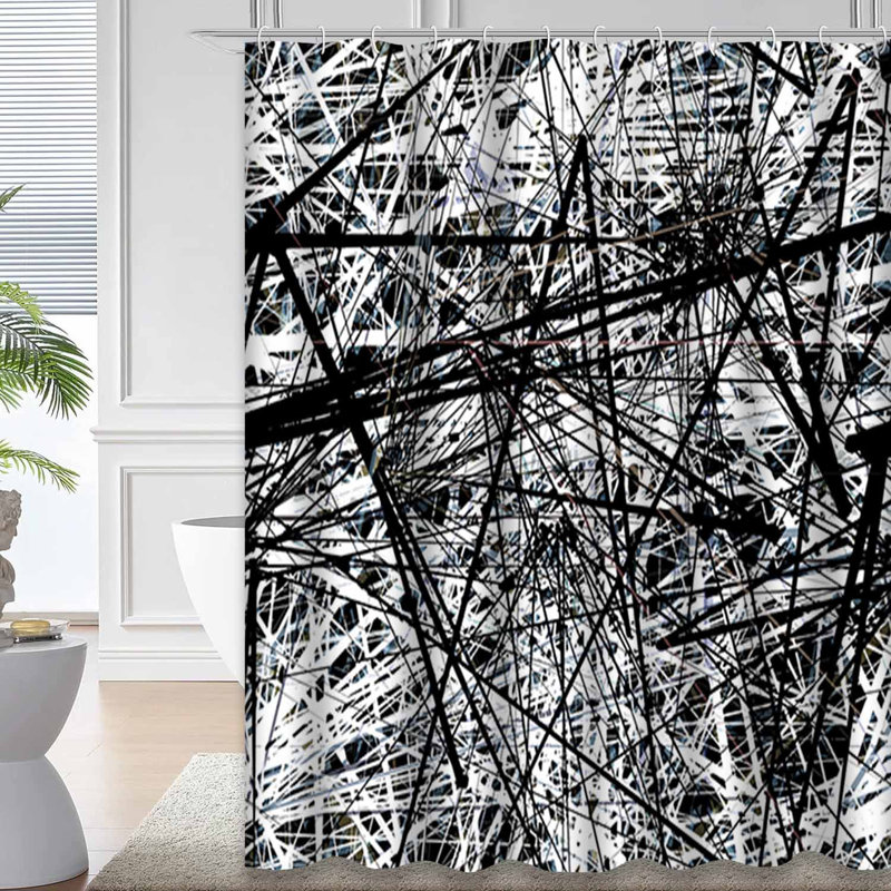 Rideau de douche noir à 12 crochets Black Lines, L 72 po x l 72 po