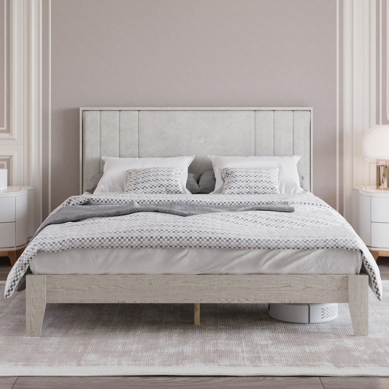 Structure de lit grand lit en bois avec tête de lit tapissier en velours