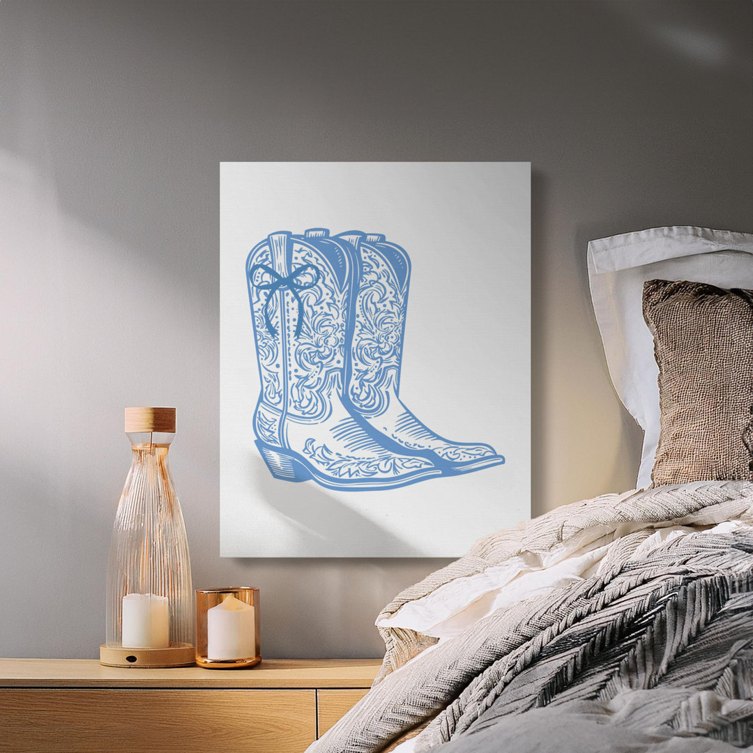 Whimsical Blue Cowboy Boots Canvas