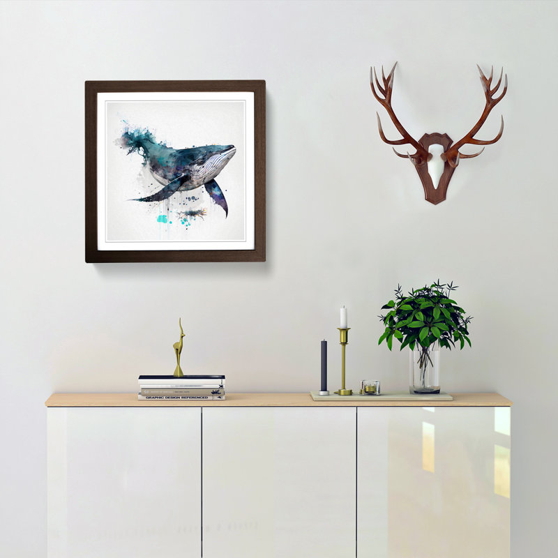 Whale - Single Picture Frame Print on Wood, Walnut