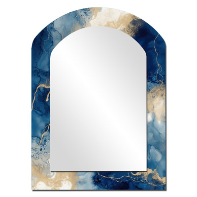 Bleu et blanc abstrait Art liquide III - miroir décoratif à encre liquide, miroir mural asymétrique moderne, impression sur métal