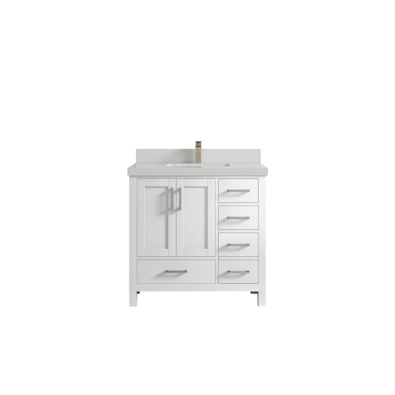 Ensemble de meuble-lavabo simple 36 po Malibu, Quartz de Carrare