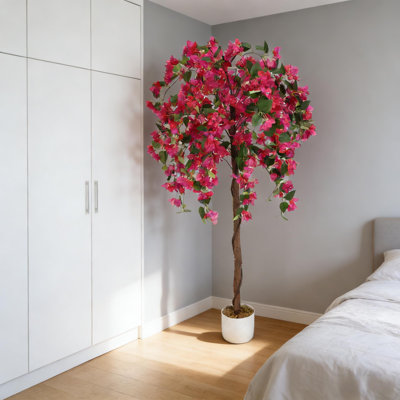 Artificial Bougainvillea Tree in Pot Realistic Wood Trunk & Vibrant Red Blooms for Indoor Outdoor