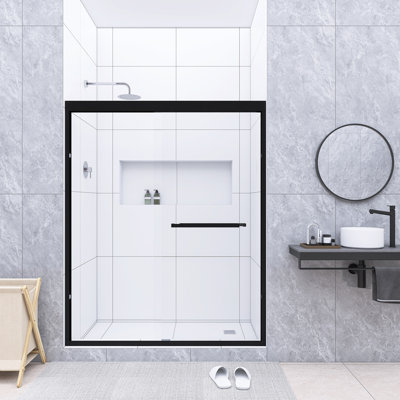 56 à 60 po X P 70 po H Double porte de douche coulissante semi-encadrée en noir mat