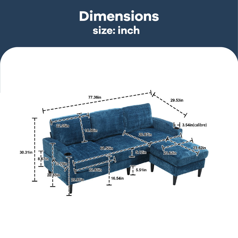 Adylynn Upholstered L-Shaped Sectional, Teal Polyester