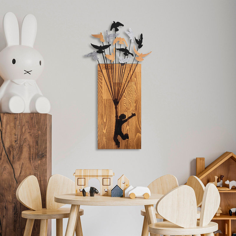 Elegant Decorative Wooden Wall Accessory, Walnut & Black, 17.7 x 33.9 inches | 100% Wood (Thickness: 1.2 inches) & Metal (Thickness: 0.06 inches) | Perfect for Home Decor, Easy Wall-Mount Design, Stylish & Functional