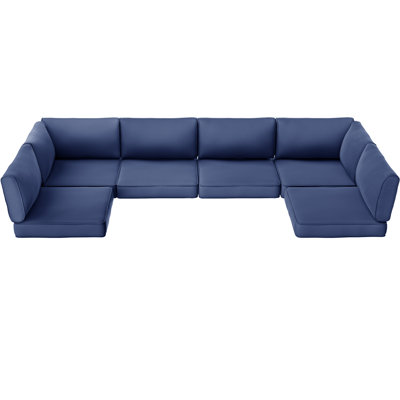  14-Piece Outdoor Patio Cushions Set for 6-Seat Sectional Sofa, 25.6" x 25.6" Replacement Couch Cushions, 4-Inch Thick Anti-Slip Garden Furniture Cushions, Blue