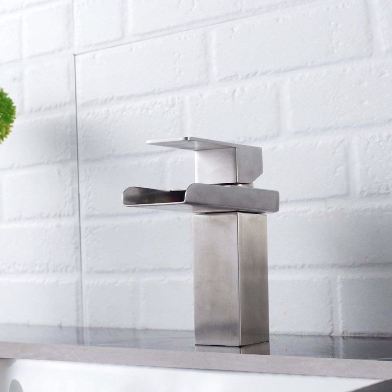 Robinet de lavabo de salle de bain élégant - poignée simple, trou, finition nickel brossé moderne
