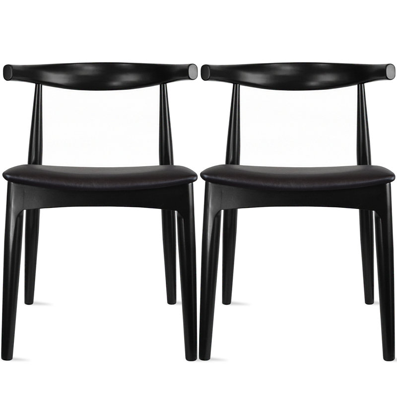 Clontz Conde Wooden Farmhouse Dining Chairs – Mid-Century Modern Design with PU Leather Cushion Seat (Set of 2)