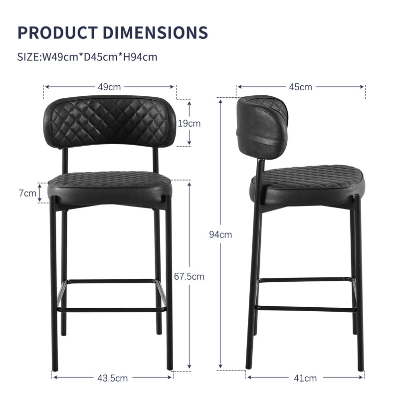 Modern Faux Leather Upholstered Waffle Tufted Bar Stool with Back (Set of 2/4), Black, 4