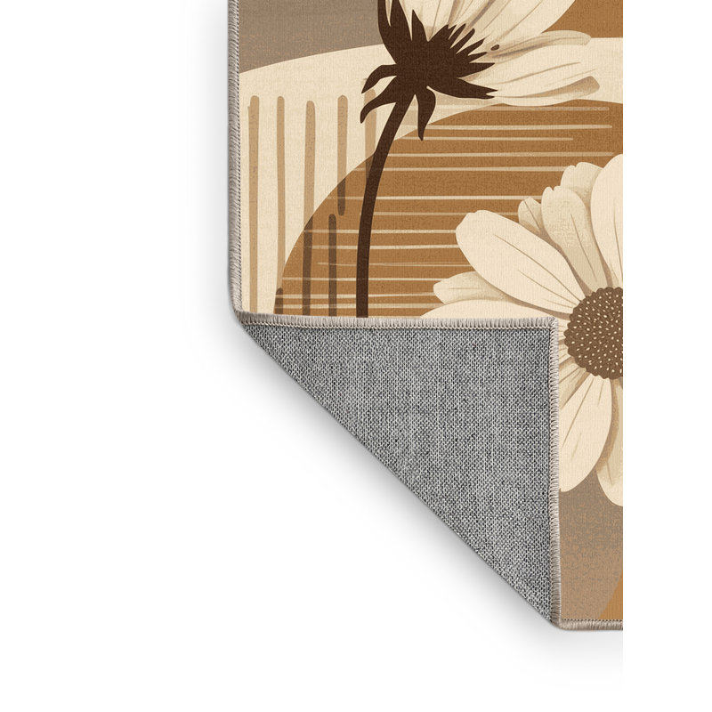 Machine Washable Ottwell Chamomile Scandinavian Clear Rug in Brown – Binding, 6' Square