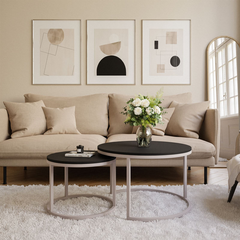 Neika 2 Piece Coffee Table, Black matt, Wood