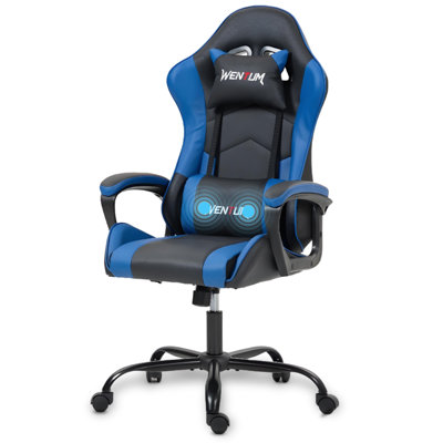 Ergonomic Gaming Chair Racing Style Office Chair, High-Back Computer Desk Chair with Adjustable Lumbar Support & Headrest, 360 Swivel Reclining PU Leather PC Gamer Chair for Adults,