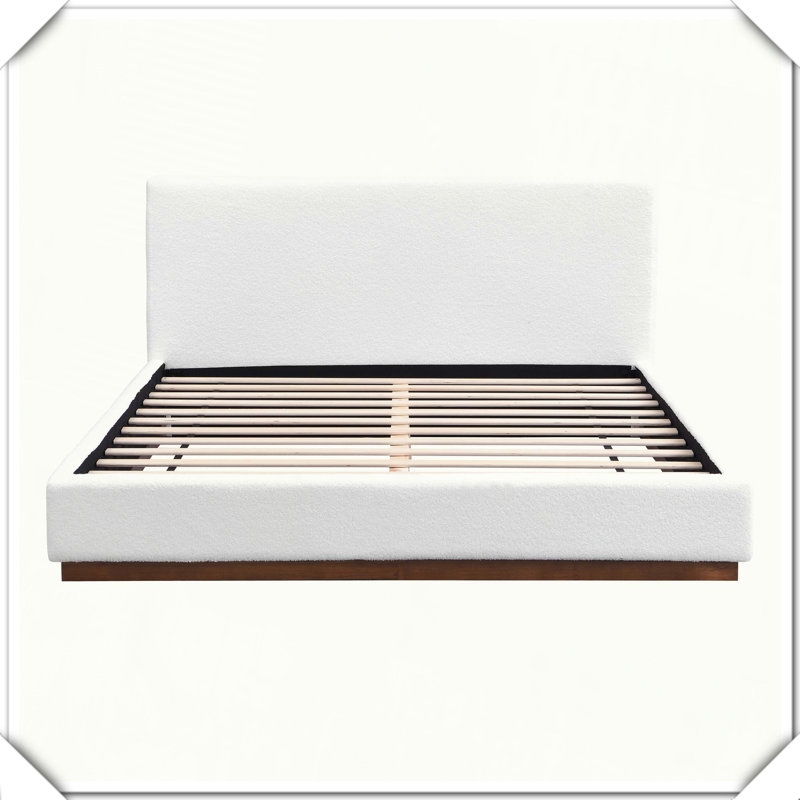 Lit tapissier en tissu Structure de base en bois massif Grain de bois texturé Décor pratique élégant, grand