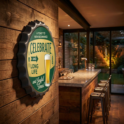 Celebrate Life Bottle Caps Metal Tin Signs Wall Art Plaque Vintage Home Decor 13.8x13.8 Inch