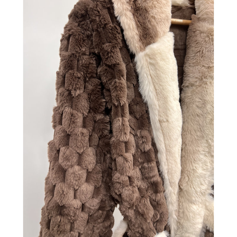 Long manteau à garniture sherpa moka, Brun, S / M