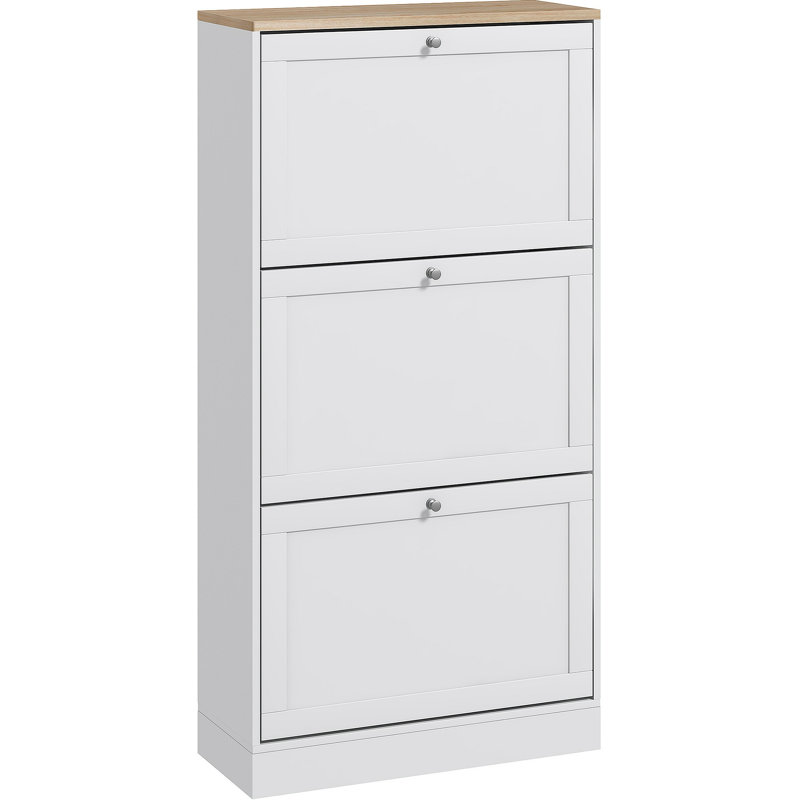 Armoire de rangement étroite pour chaussures pour le vestibule avec 3 tiroirs rabattables et tablettes réglables, range-chaussures pour 18 paires de chaussures