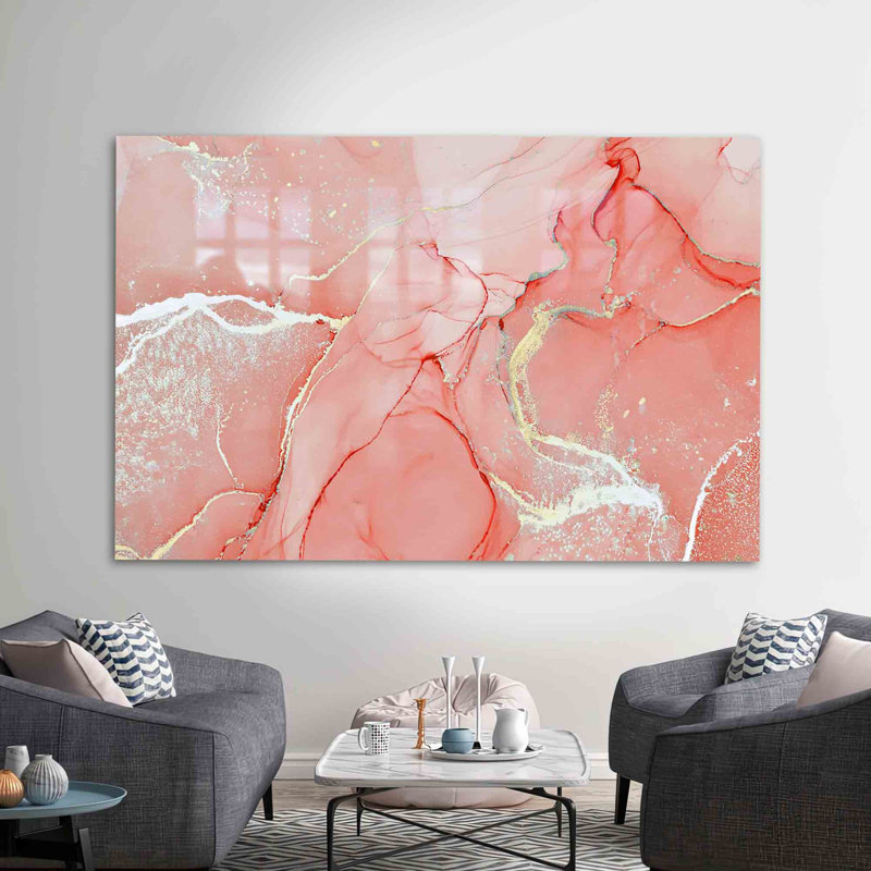 Art mural en verre scintillant or et verre de corail avec des éléments d'art mural pour une décoration contemporaine
