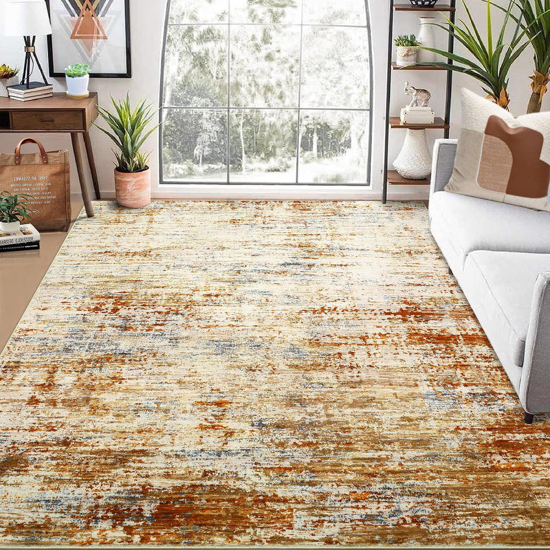 Abstract Machine Printed Area Rug, Rectangle 120 x 170 cm, Orange