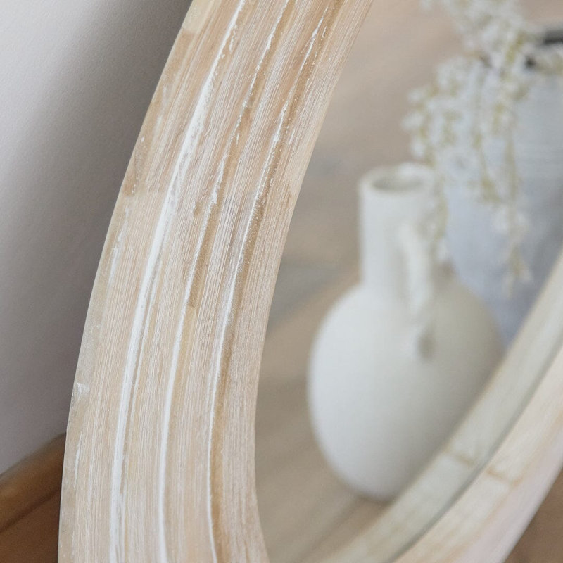 70cm Wooden Mirror, Round, Whitewash