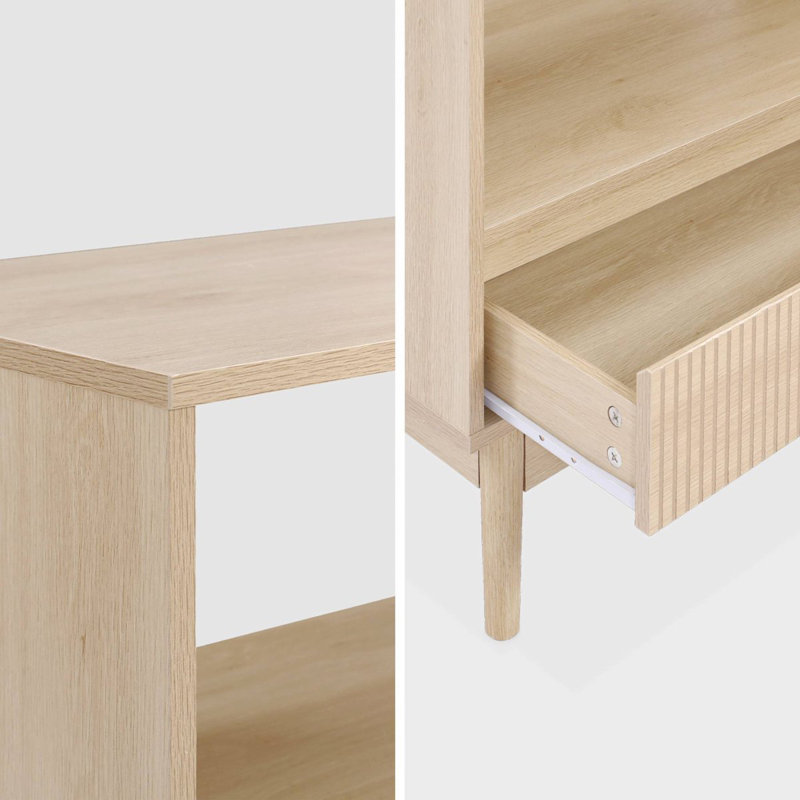 3 Tier Bookcase With Grooved Wooden Storage Drawer, 47.6" H x 31.5" W x 15.7"D