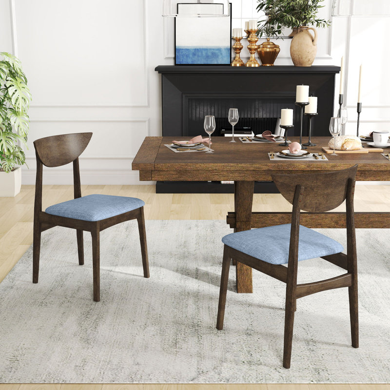 Wooden Dining Chair Linen Fabric Upholstered Kitchen Chairs w/ Padded Seat, 4