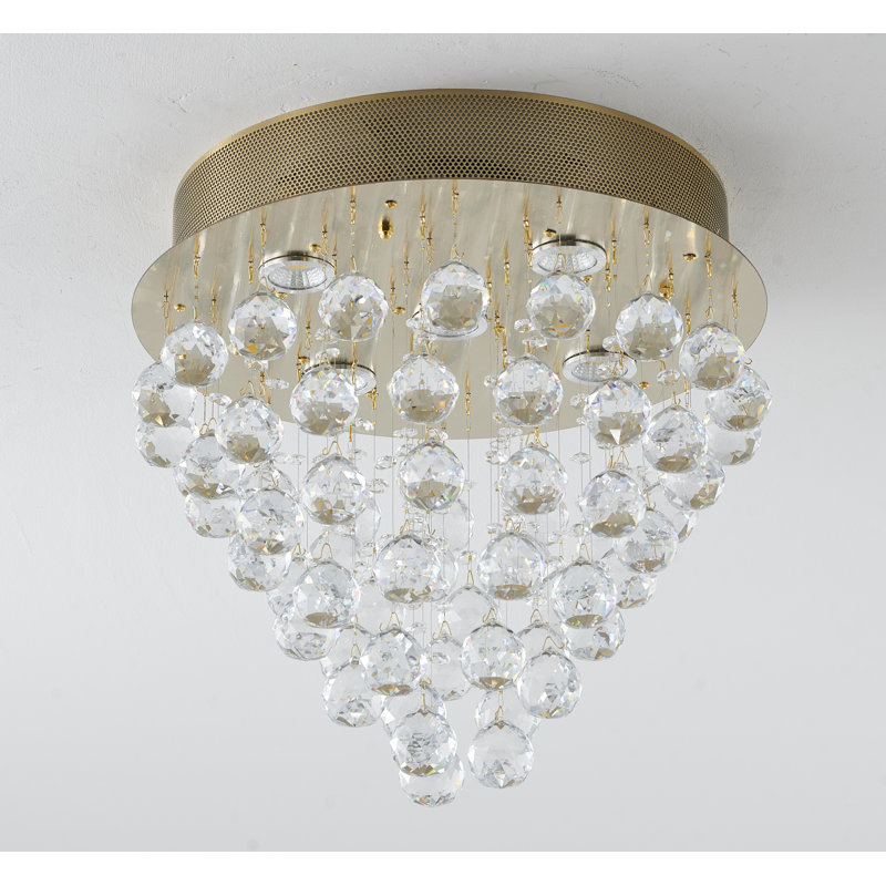 Gentian Modern 6 Light Crystal Flush Mount, Brass