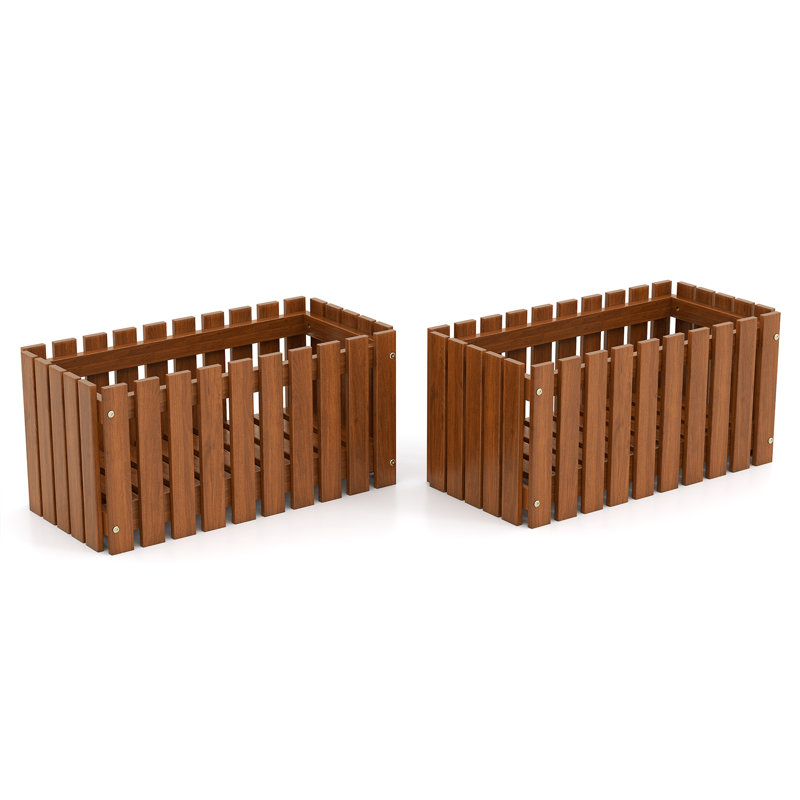2 Pcs Solid Wood Outdoor Slat Style Flower Planter Box Flowerpot, 2