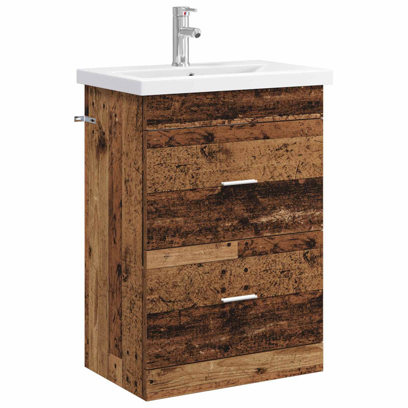 Vanity & Mirror Set, Medium Wood