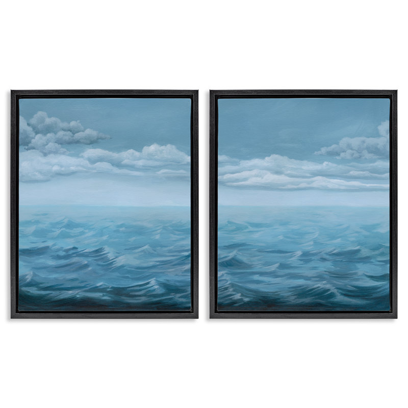  «Clouds over Rough Sea Waves», ensemble de 2 toiles flottantes encadrées par Grace Popp, Cadre flottant noir de jais