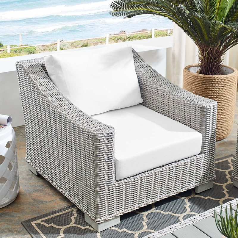 Conway Outdoor Patio Wicker Rattan Armchair, White Sunbrella®