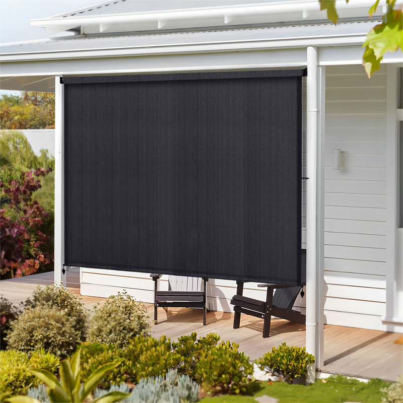 Store à enroulement semi-transparent d'extérieur avec store enroulable à cordon, Rectangle 96 po x 96 po, Noir graphite