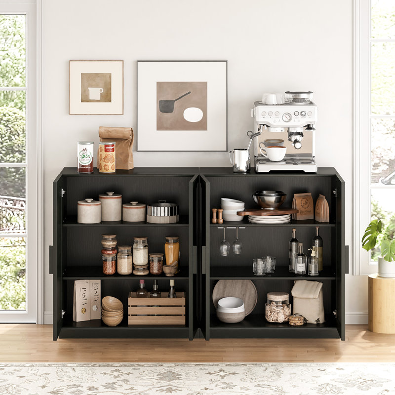Wood Sideboard Storage Buffet 2 Doors Buffet Cabinet, Black