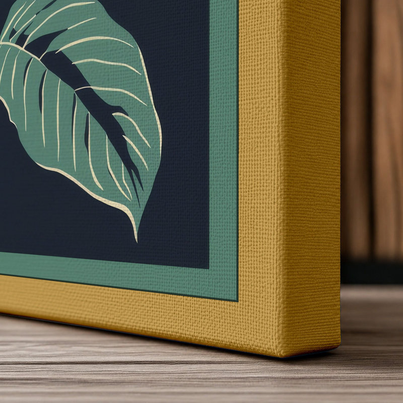 Rust Bloom on Navy Botanical - Wrapped Canvas, 24x16 - 61.0 x 40.6 cm, Ochre Border
