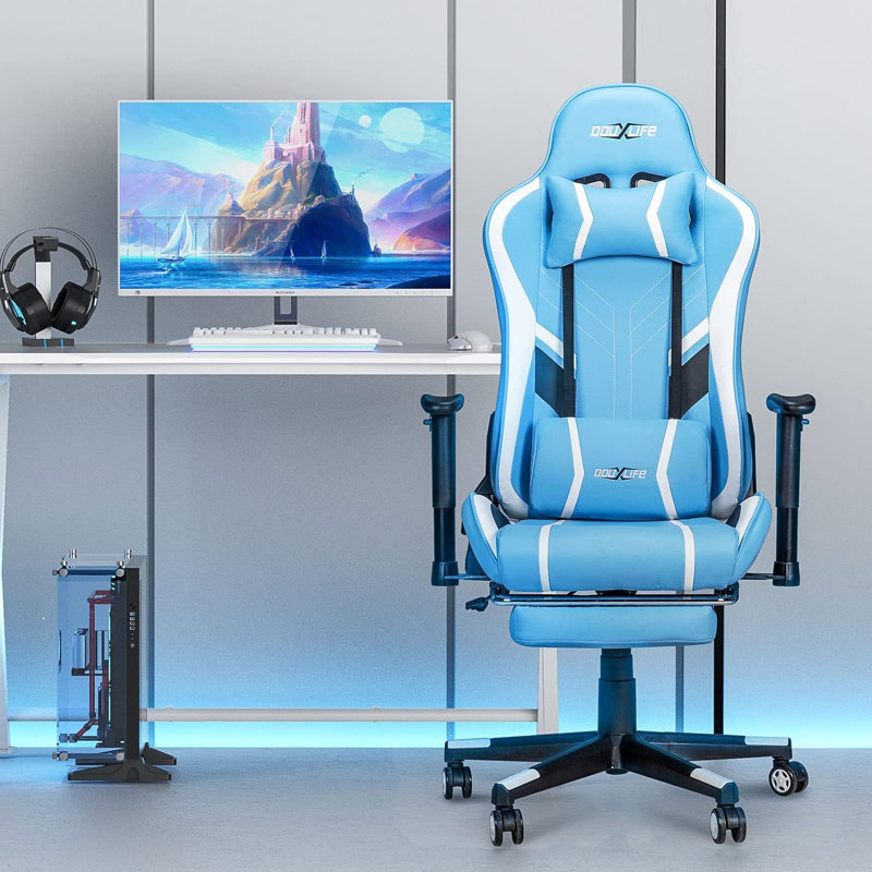 Upgraded Massage Gaming Chair 7-Point, Office Chair with Footrest & Lumbar Support, Thickened and Widened Cushions Backrest