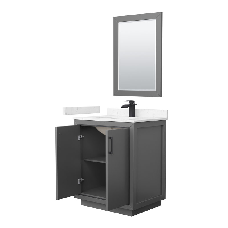 30'' W Single Vanity, White Quartz, Dark Gray, Matte Black