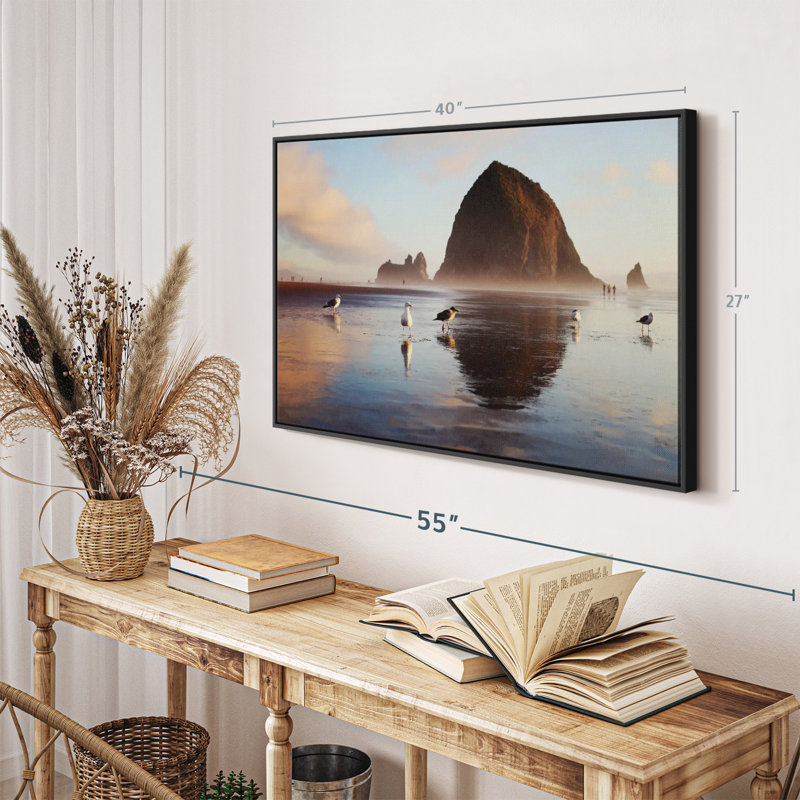 Haystack Rock Seagulls Canvas Print, 27" H x 40" W