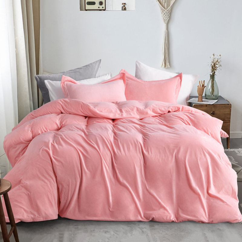 Polyester Duvet Cover, Queen Duvet Cover + 2 Standard Shams, Light Pink