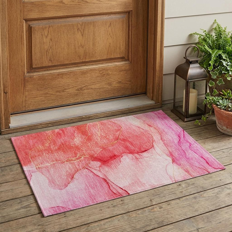 Tapis intérieur lavable abstrait rose 2 pi x 3 pi HomeRoots