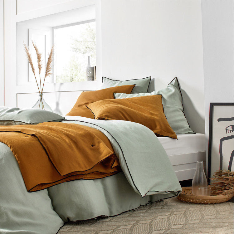 Carlina Solid Colour Duvet Cover, Pale Green/Black Bourdon, Emperor