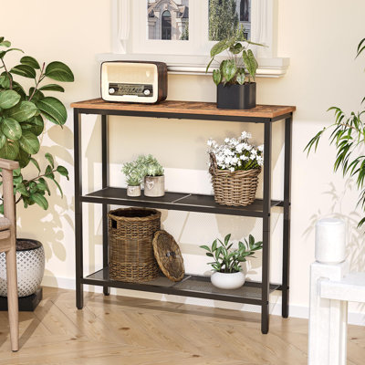 Console étroite de 29,5 po, table de vestibule à 3 niveaux, canapé mince avec tablettes, table d'appoint, table de présentation, pour couloir, entrée, salon, chambre à coucher, brun rustique et noir