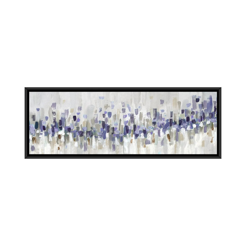«Blue Staccato - Blue» par Katrina Craven, Cadre flottant noir, H 16 po x l 48 po