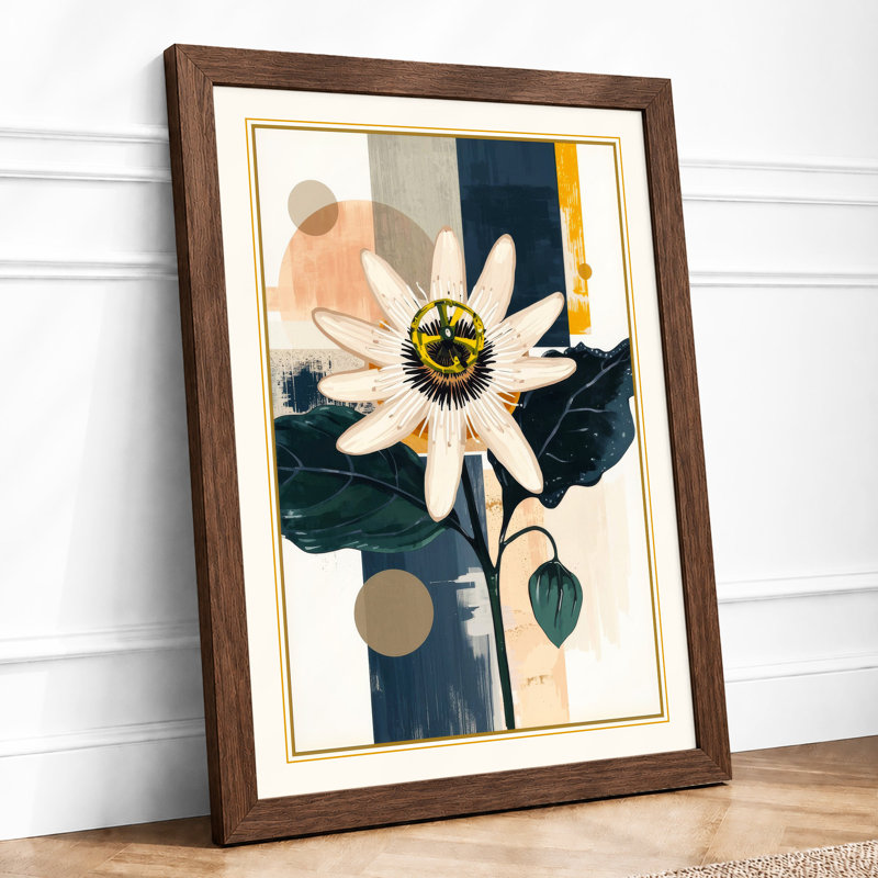 Daisy and Geometry Botanical - Framed Print, Walnut, A1 - 84.1 x 59.4 cm
