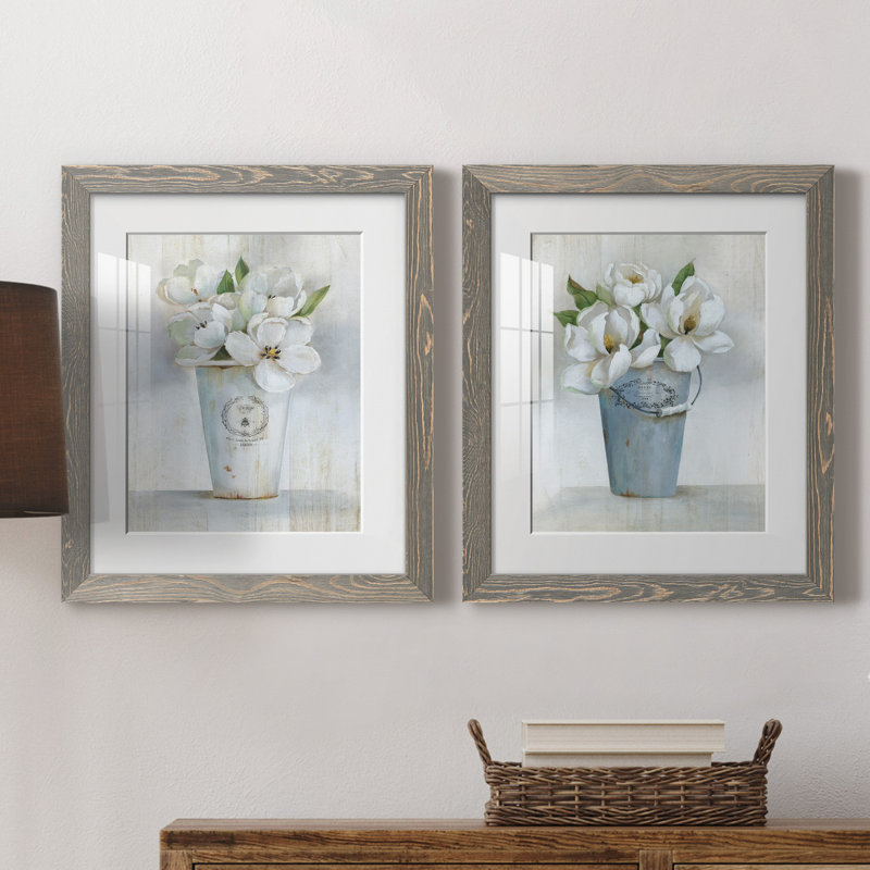 Fleuriste Francais I - ensemble de 2 reproductions d'art, H 24 po x l 36 po x P 1,5 po, Blanc, Cadre en papier gris