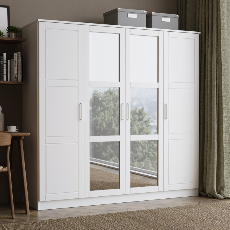Armoire-penderie à 4 portes 100% bois massif Cosmo, Blanc