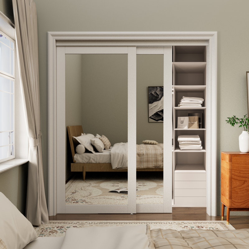 Full Lite Mirrored Closet Sliding Doors With Hardware Kit 80in. Height, 72" x 80"